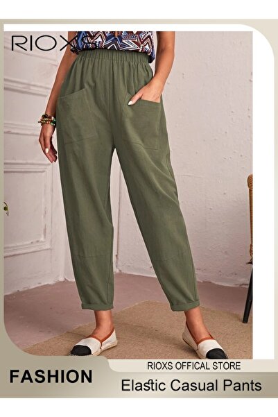RIOXS Women's Long Pant, Casual Trousers With Front Pockets, Regular Fit Basi...