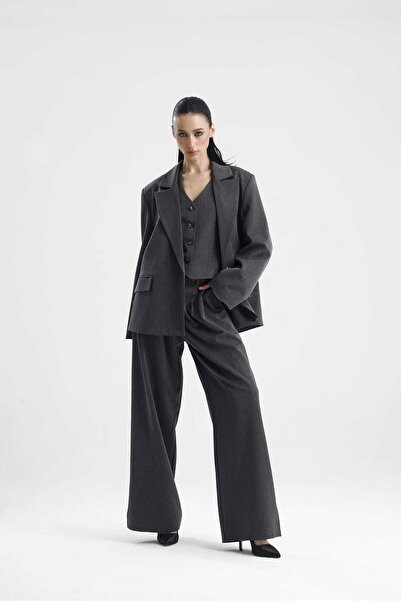 GACA COLLECTION SPELO Poliviskon Kumaş Gri Şık Klasik Blazer Ceket