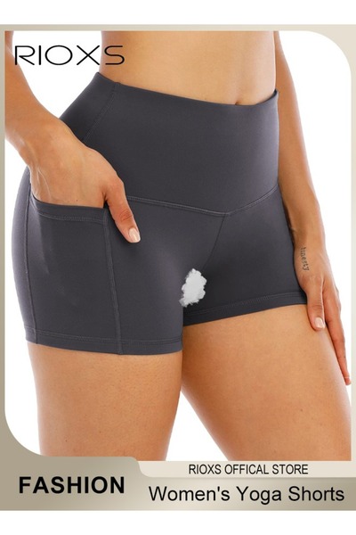 RIOXS Women's High Waisted Tummy Control Shorts Workout Yoga Pant Athletic So...