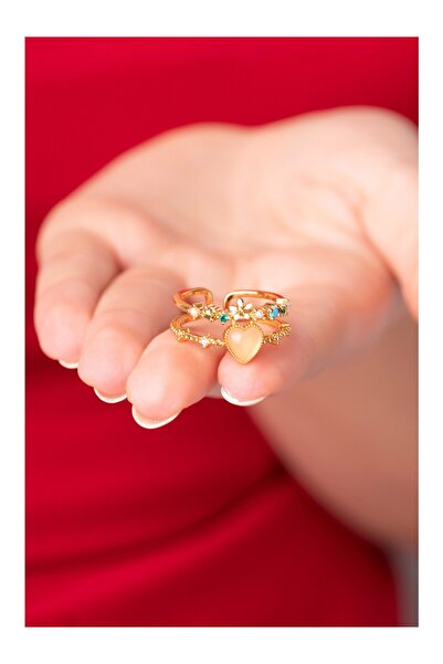 Ayenci Orange Heart Princess Model Gold Color Stainless Steel Ring