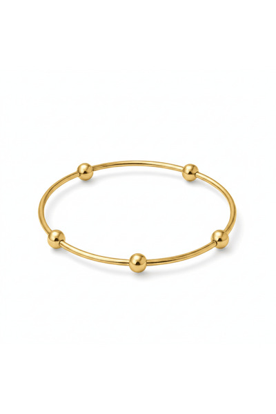 Tesbihane Women's Steel Bracelet - Five Ball Decorated Design - Gold Color