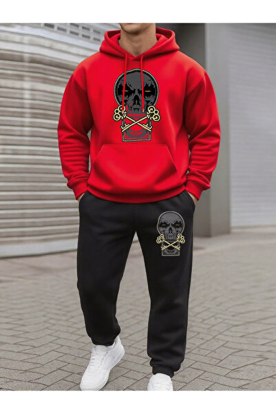 ELAN WEAR Printed Hooded Tracksuit Set - Hooded Sweatshirt Bottom Top Set