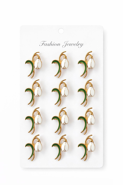 OEM Set of 12 Martisor brooches on presentation cardboard, 17x10 cm, March 1s...