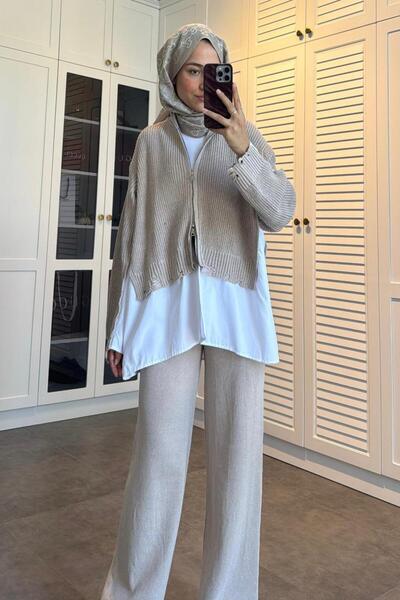 Cockatoo Oversized Knitwear Jacket Trousers Zippered Suit Shirt Detailed Comf...