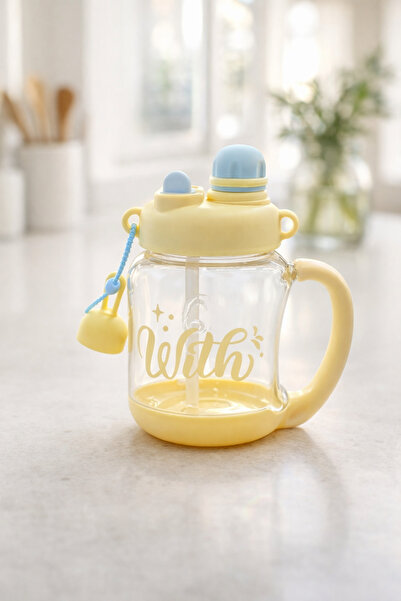 Kitchen Way 900ml Polycarbonate Glass Flask with Patterned Straw and Lid Kw-1030