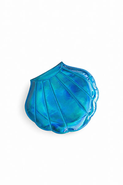 Linken Mavi Hologram İstiridye Çift Taraflı Çanta Aynası