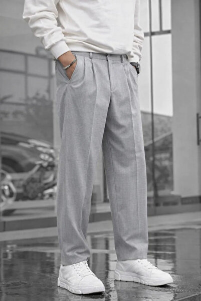 COMBİNE MİCHAİL Erkek Çift Pileli Salaş Gri Baggy Pantolon