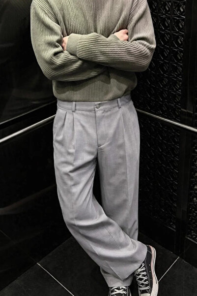 COMBİNE MİCHAİL Erkek Geniş Paça Bol Gri Baggy Pantolon