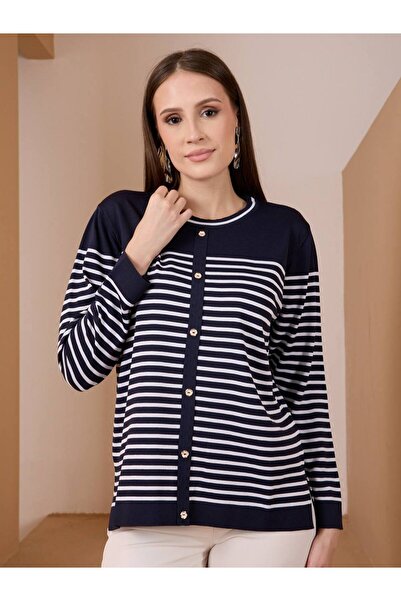 miss knit Women's Mercerized Striped Blouse 35180