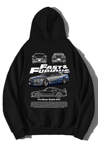LAND MODA Unisex Oversize Fast & Furious Nissan Skyline R34 Hoodie