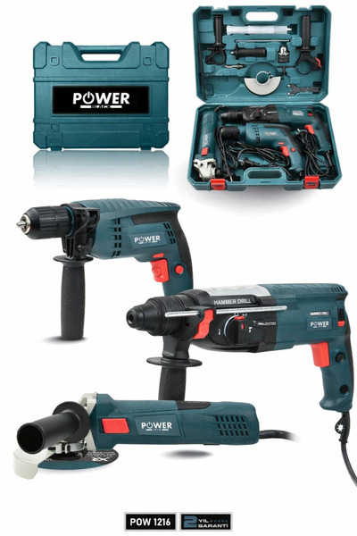 POWER BLACK Profesyonel Elektrikli 3'lü Set Matkap,Taşlama,Kırıcı/Delici Hilti