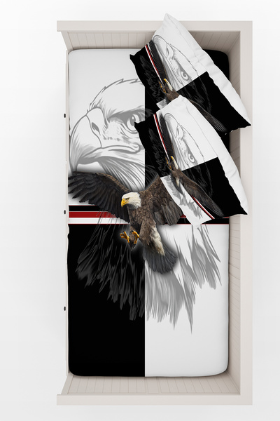 BelezaHome White Black Eagle Themed Children's Room Single Bedspread