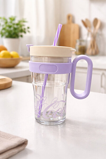 Kitchen Way قارورة بولي كربونات 800 مل مع غطاء وقش منقوشة طراز KW-1031