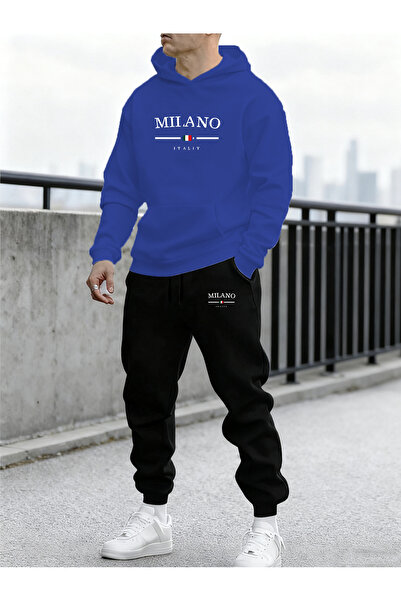 mercoledi Men's Milano Printed Comfortable Fit Hooded Pocket Top Jogger Elast...