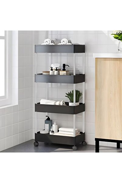 Selgot Raft mobil de depozitare cu 4 rafturi, material plastic, culoare neagr...