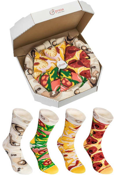 Rainbow Socks Set of 4 Unisex Socks, Pizza MIX Hawaiian Italian Pepperoni, Si...