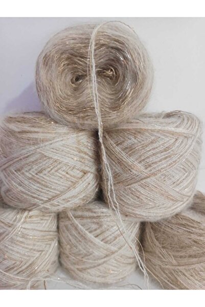 İPEK YÜN İPLİK DÜNYASI Ață de tricotat Angora 2 straturi (Ecru) Sim (Aur) Ame...