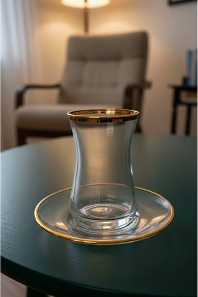 DECOSTYLE Gercek altınlı extra 12 Parça Çay Seti | Paşabahçe Premium Cam Takım