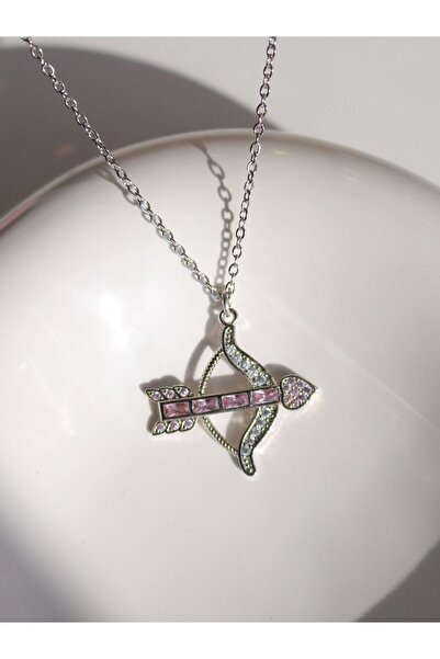 Reorah Collection Zircon Stone Pink Eros Arrow / Love Arrow Silver Color Neck...