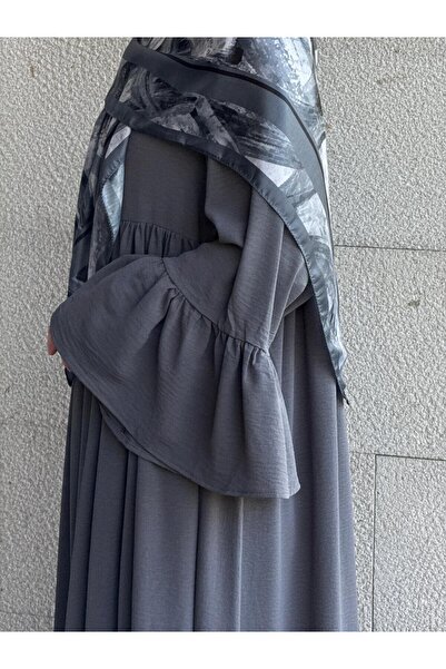 Qalortex Scarf Airobin Wide Sleeve Dress-Anthracite