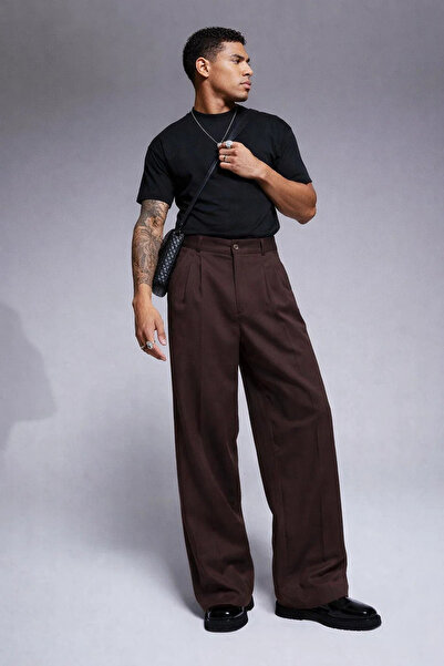 COMBİNE MİCHAİL Ανδρικό φαρδύ παντελόνι σε καφέ χρώμα