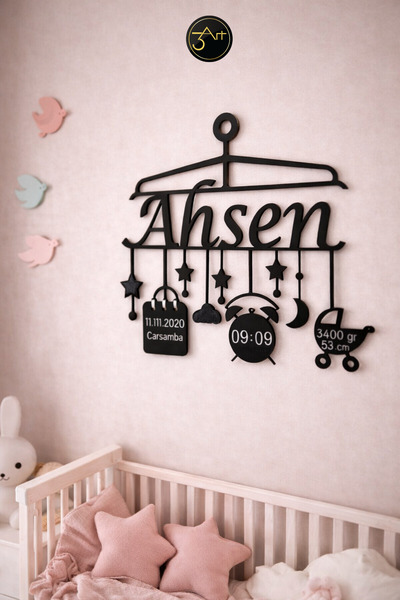 3art Metal Kişiye Özel Bebek Odası Duvar Tablosu - Doğum Tarihli – Saat, Boy ...