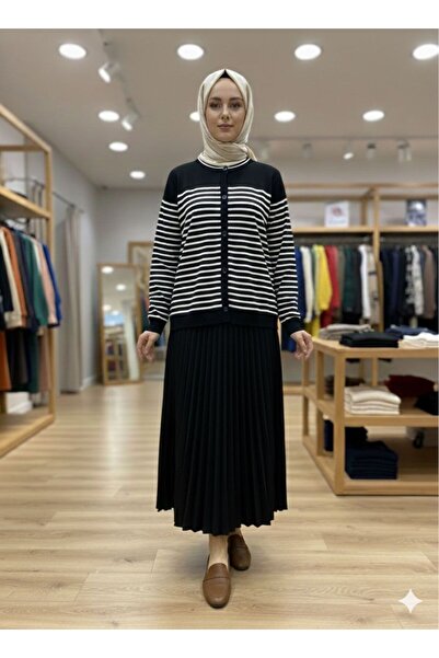 miss knit Women's Mercerized Striped Blouse 35180