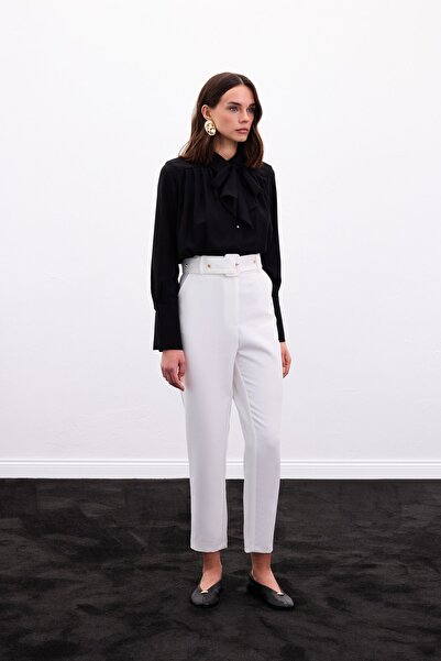 Sateen Belted Trousers - Ecru