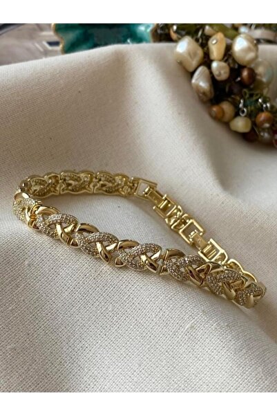 XUPING JEWELRY 14K GOLD RENK ÖRGÜ DESEN ZİRKON TAŞLI KADIN BİLEKLİK 17+2CM