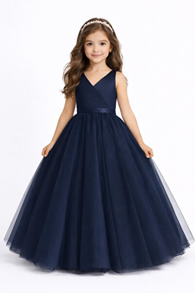 SUNEH Kız çocuk Lacivert Anvelop Mezuniyet Doğum Günü Elbise