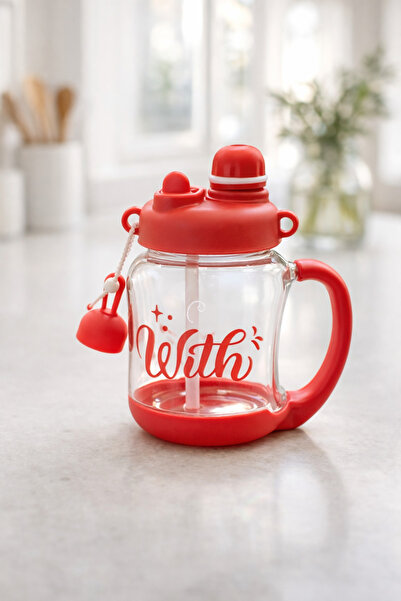 Kitchen Way 900ml Polycarbonate Glass Flask with Patterned Straw and Lid Kw-1030