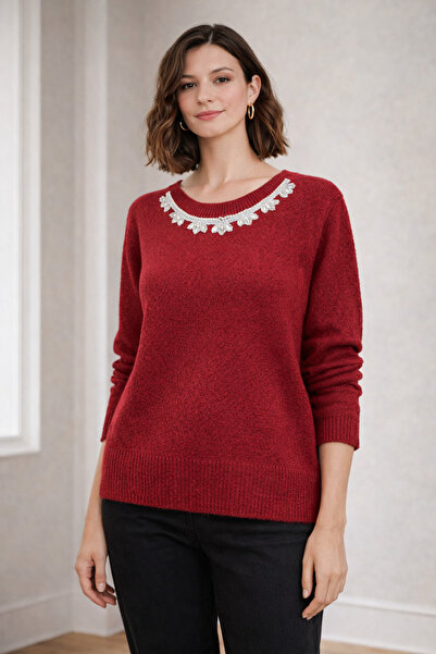 TUSSE Women's Elegant Collar Stone Embroidered Stylish Knitwear Women's Sweater