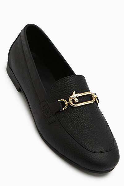 Limoya Alessa Genuine Leather Black Buckle Loafer Women's Casual Moccasin Shoes