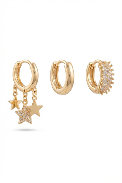 Sortie Aksesuar Sallanan Yıldız Figürlü Zirkon Taşlı Paslanmaz Çelik Kombin K...