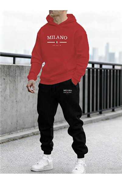 mercoledi Men's Milano Printed Comfortable Fit Hooded Pocket Top Jogger Elast...