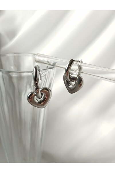 Rasa Rasha Design 3D Heart Figured Silver Color Steel Earrings