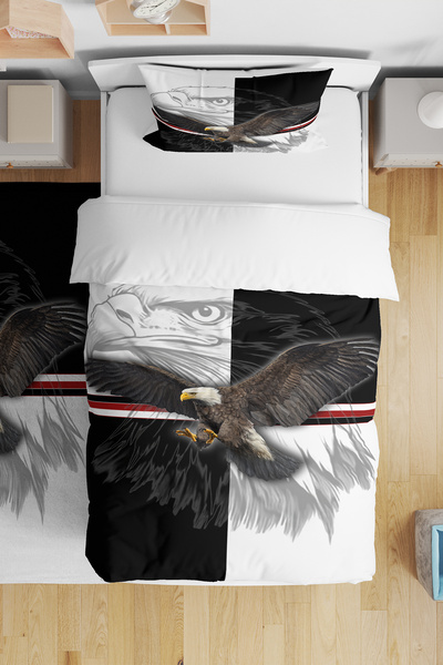 BelezaHome White Black Eagle Themed Children's Room Single Duvet Cover