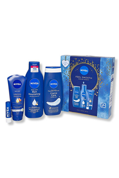NIVEA Feel Smooth Gift Set – Body Wash, Body Lotion, Hand Cream & Lip Balm