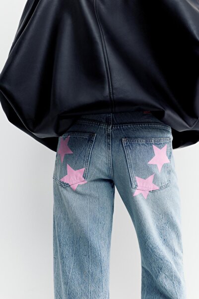 Pull & Bear Yıldız detaylı straight fit jean