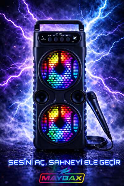 Maybax Bluetooth Hoparlör Parti Hoparlörü Işıklı Ses Bombası Radyo Usb Tf Kar...