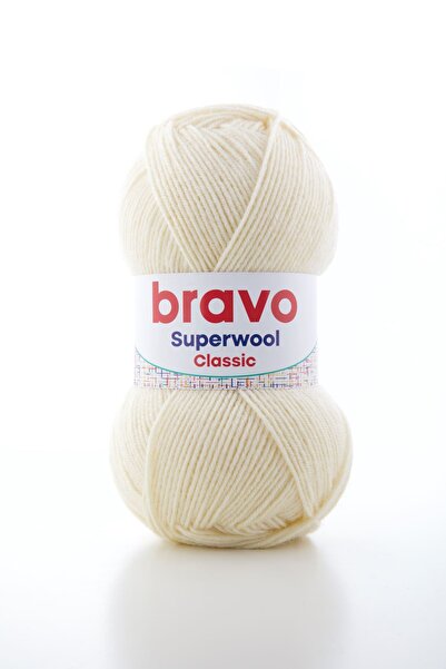 Bravo Superwool Classic 002 Cremă închisă Ață de tricotat Lână Acrilic 100 gr...