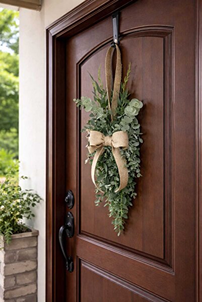 ecrella Doğal Görünümlü Yapay Okaliptus Bitkisi jüt kurdeleli Dekoratif Kapı ...