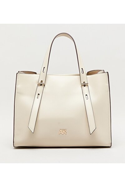 Anne Klein حقيبة تسوق من الجلد الصناعي مزينة بشعار العلامة التجارية وسحاب إغلاق