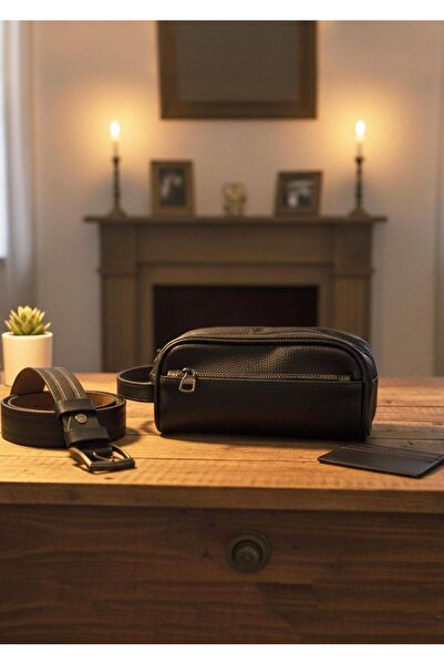 Duke Nickle Men's Black Bag Belt Card Holder 3-Piece Stylish Gift Set