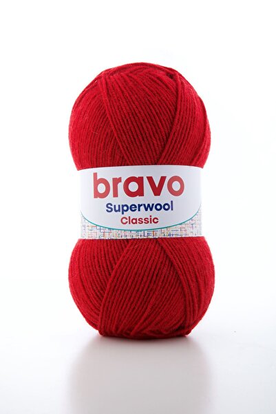 Bravo Superwool Classic 016 Ață de tricotat roșie Lână Acrilic 100 gr 260 m
