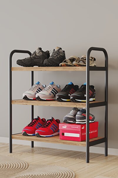 Tedarikcenter Dekoratif 3 Raflı Metal Ayakkabılık Çok Amaçlı Antre Rafı Metal...