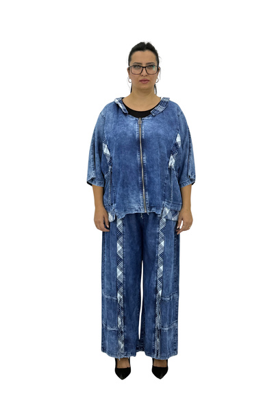 Trieste Plus Size Women's Tensel Tie Detail V-Neck Zipper Casual Double Botto...