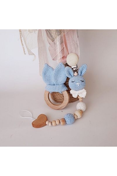 CARMELİNA Hand Knitted Pacifier Strap and Teether 100% Organic Amigurimi