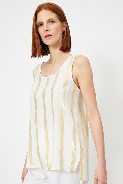 Koton Women's Ecru Yellow Striped Undershirt 0YAK38845PW