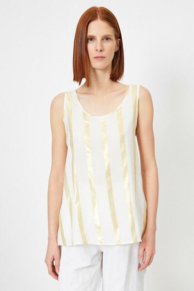 Koton Damski podkoszulek w żółte paski w kolorze ecru 0YAK38845PW